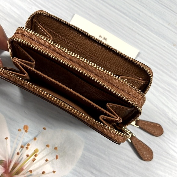 🌺 COACH SIGNATURE CARD HOLDER DOUBLE ZIP AROUND CASE BAG - Picture 2 of 7